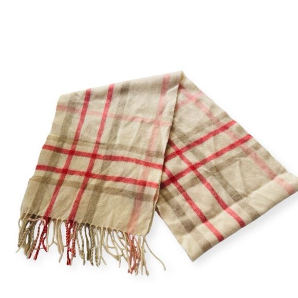 Cashmere by Charter Club 100% Cashmere Beige/Pink Plaid Scarf - Picture 1 of 3